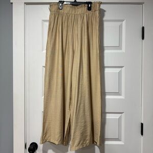 Beige Wide Leg Pants with Elastic Waist
